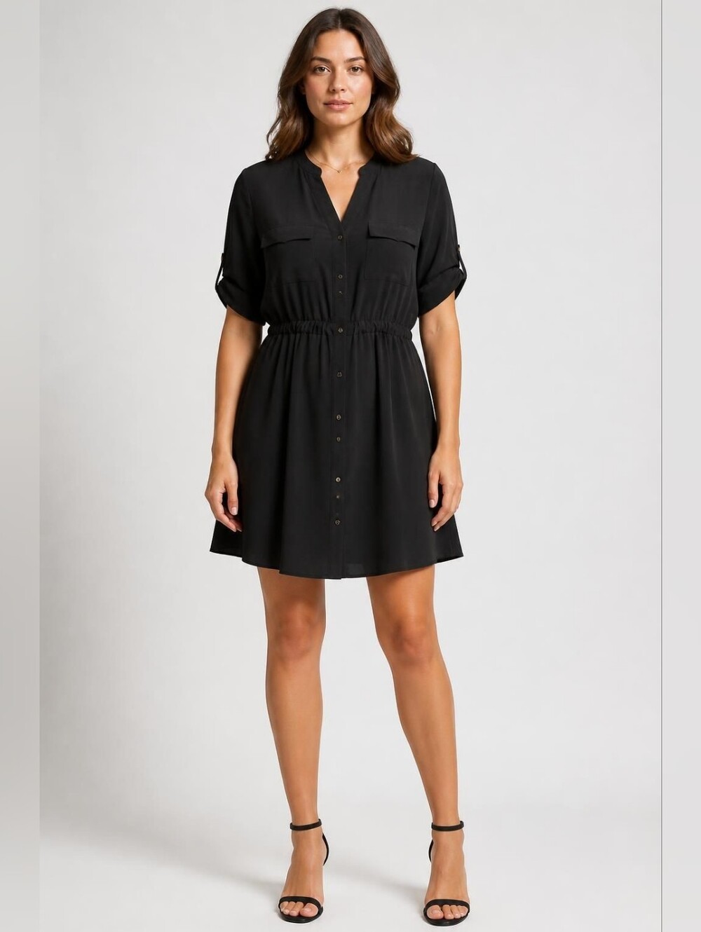 Mossimo Supply Co. Black V-Neck Drawstring Midi Dress